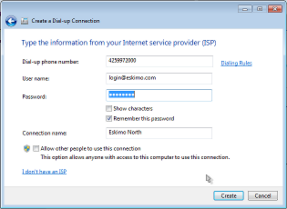 Create Dial-up Connection