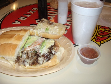 Tapadita Torta with fajita meat 
and Oaxacan cheese